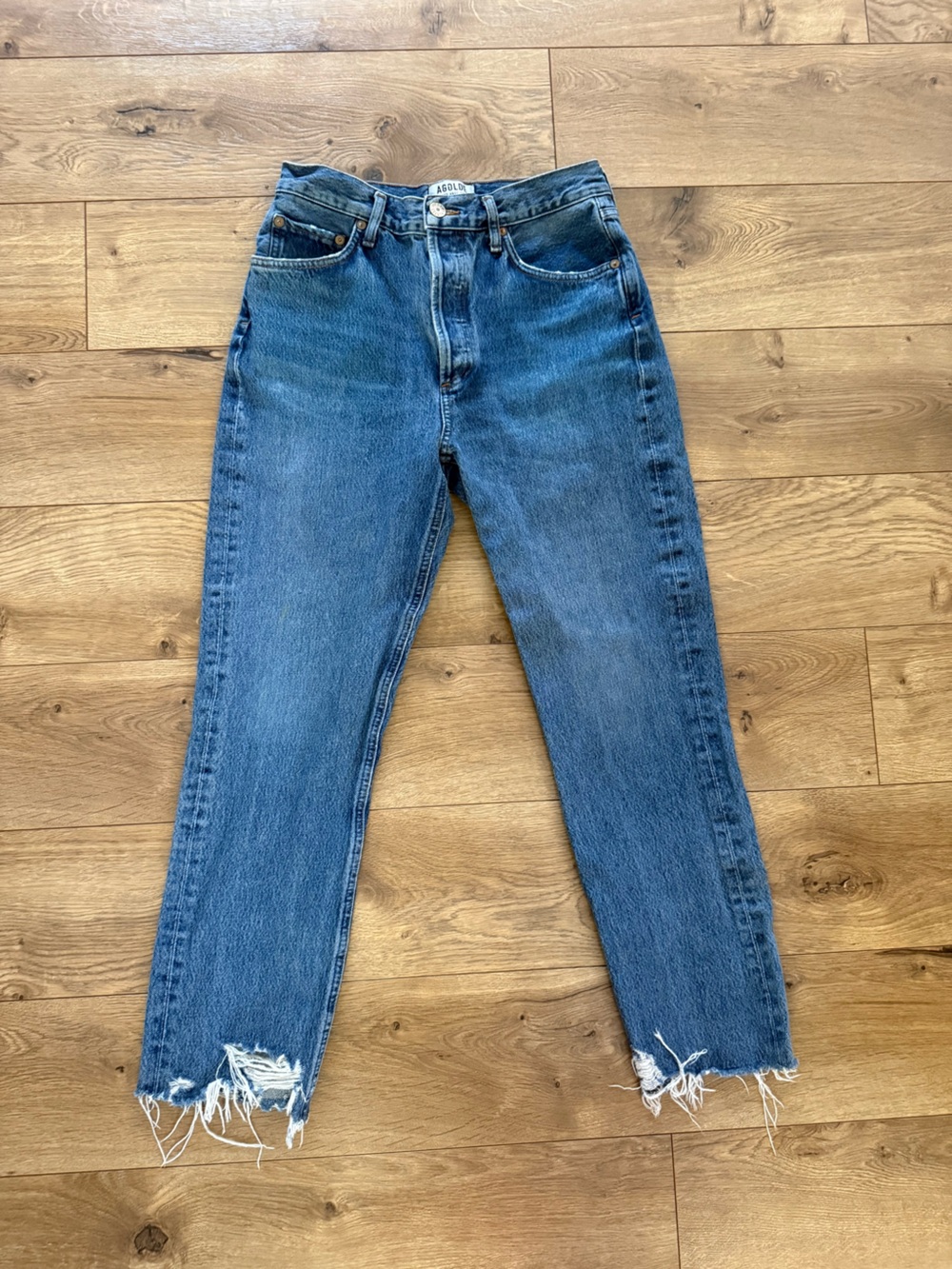 Agolde women’s Washed Blue Straight Jeans